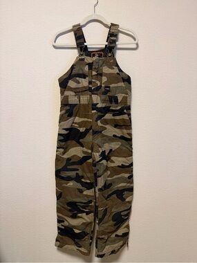 Walls Kids Camo Bib Overalls in Olive and Black